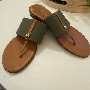 Italian Shoemakers Olive and Tan Slide Sandals